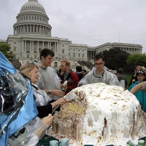 Ben & Jerry's Social Mission Manager Chris Miller delivers pints of ice cream to legislators in Washington, DC, 2016